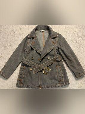 Kids Gray Denim Trench Coat with Belt